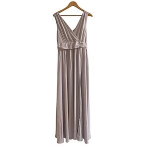 Lulus Heavenly Hues Light Grey Chiffon Maxi Dress V-Neck Formal Gown Large
